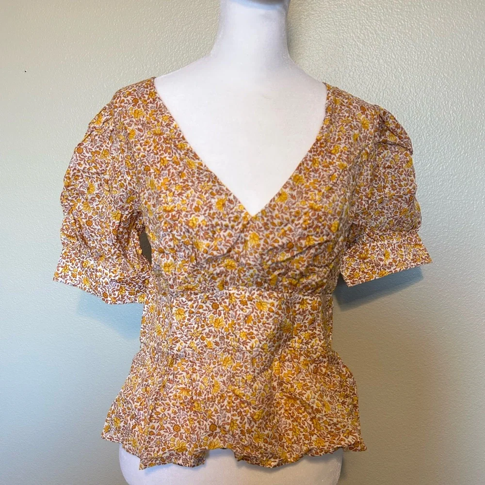 J. Crew Yellow and Cream Floral Blouse